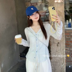 批发条纹开衫女季莱赛尔防晒小外搭罩衫外套上衣