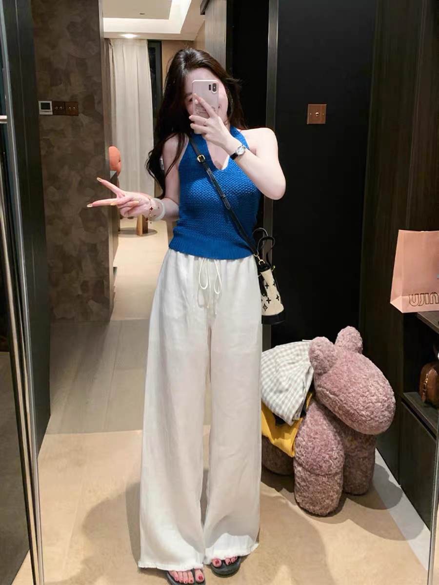 파란색 백리스 니트 캐미솔 여름 외출용 고급 센스 몸매 가꾸기 핫걸 민소매 아름다운 아름다운 작은 맨위