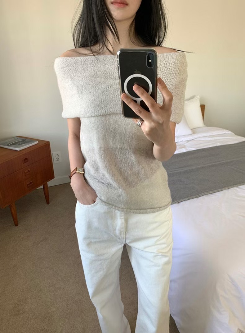 한국 작은 대중 개성 단색 품격 우아함 레이스업 민소매 볼륨 측면 니트 조끼 스웨터