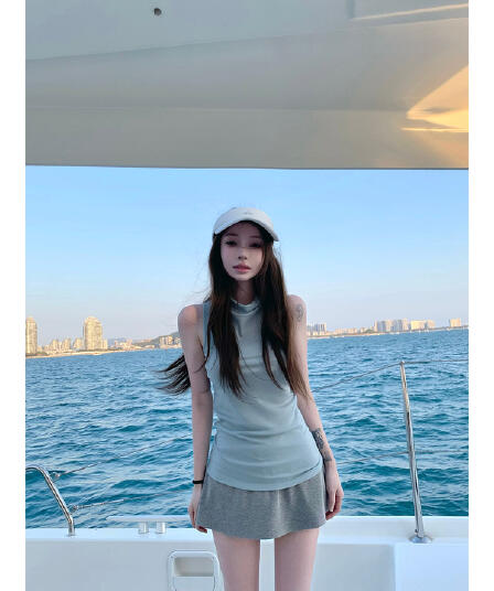 아메리칸 흔들다 칼라 민소매 맨위 여성 여름 핫걸 몸매 가꾸기 아름다움 뒤로 인사이드 가져 가라. 외출용 행침 목 캐미솔