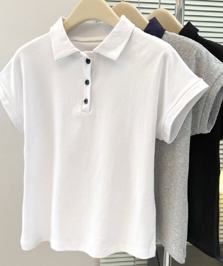 순면 리브 배색 POLO 셔츠 폴로 칼라 반팔 티셔츠 여성 여름 몸매 가꾸기 슬림해 보이는 Feifei 소매 맨위 트렌디