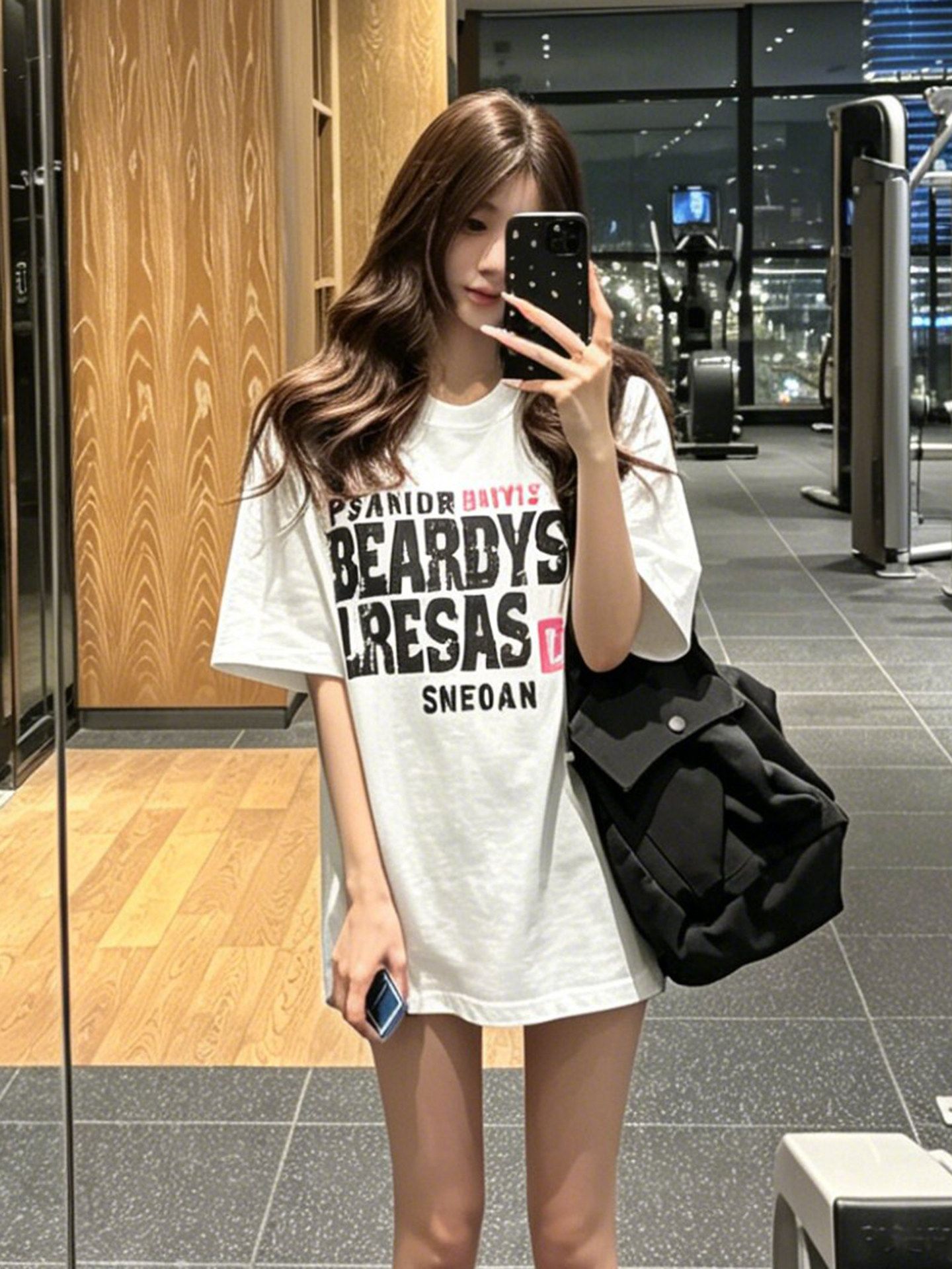 220 그램 순면 프린트 반팔 티셔츠 여성