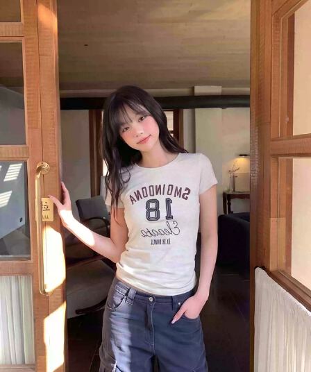 40 순면 220 그램 92 면 8 암모니아 Lun 긍정적 인 어깨 반팔 티셔츠 여성 프린트