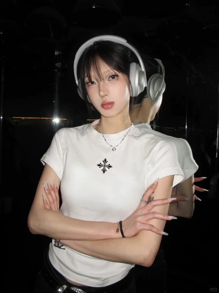 40 순면 220 그램 92 면 8 암모니아 Lun 긍정적 인 어깨 반팔 티셔츠 여성 프린트
