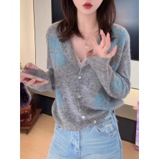 批发韩式撞色花朵设计圆领针织衫女2026春季新款洋气减龄防晒上衣开衫