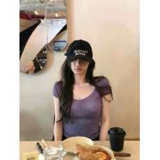 批发韩系紫色u领<b class='q'>通勤</b>针织衫短袖女夏季薄款纯欲风辣妹风修身短款上衣