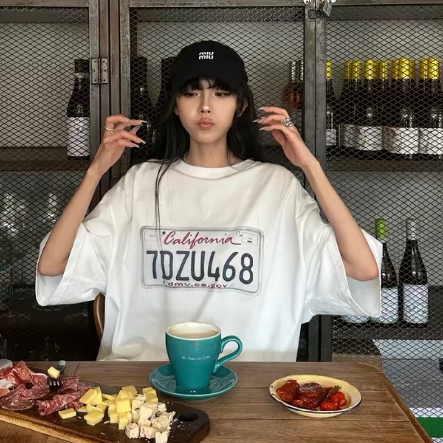 220 그램 순면 프린트 반팔 티셔츠 여성