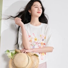 220克纯棉印花短袖T恤女