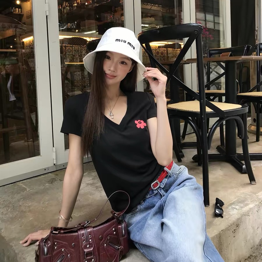 40 220 그램 빗질하다 92 면 8 암모니아 Lun 이후 패키지 칼라 몸매 가꾸기 슬림해 보이는 긍정적 인 어깨 반팔 티셔츠 여성