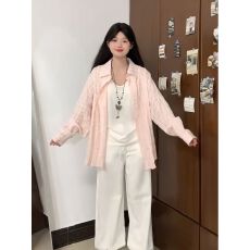 超仙松弛感褶皱格子衬衫女叠穿宽松显瘦长袖衬衣防晒开衫外穿上衣