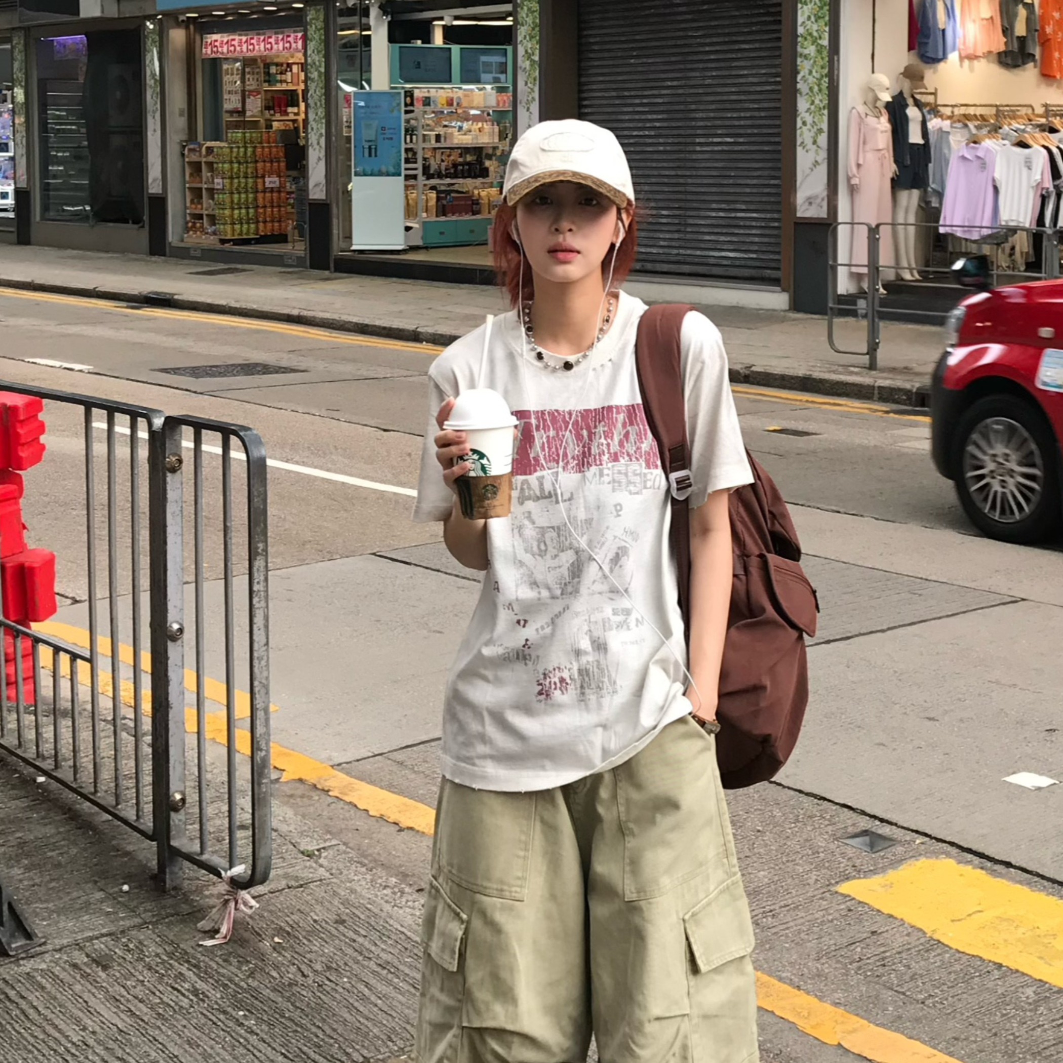 220 그램 순면 프린트 반팔 티셔츠 여성