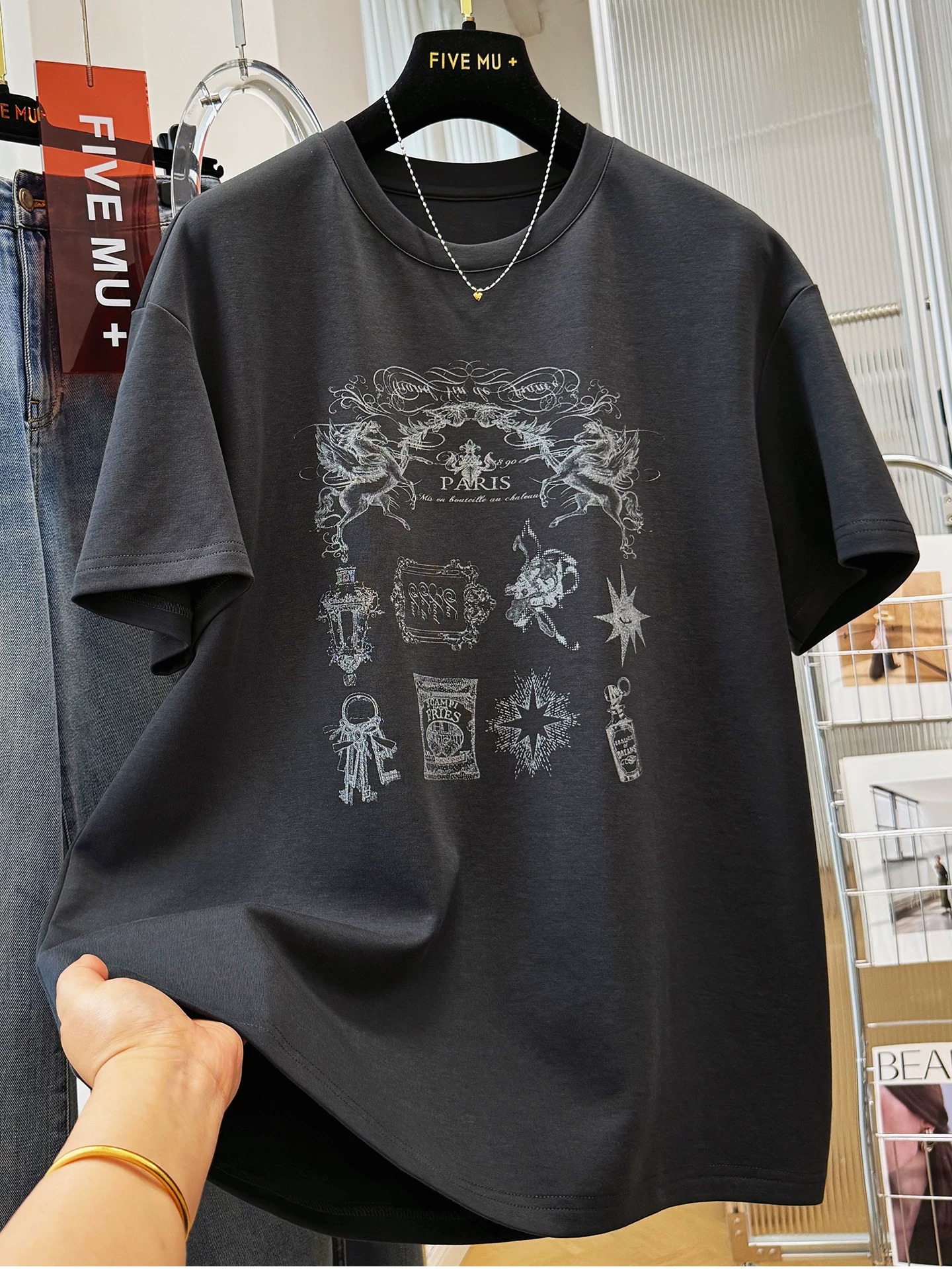 경관 그림 정가 230 크 워싱 마 오래된 순면 반팔 티셔츠 여성 루즈핏 대 에디션