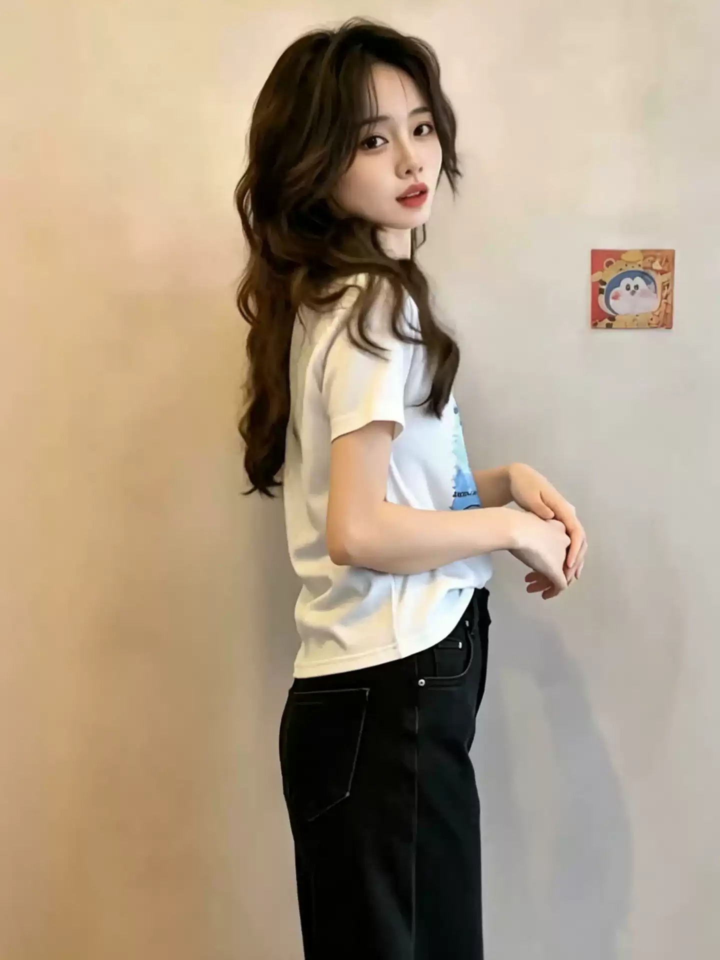 40 순면 220 그램 92 면 8 암모니아 Lun 긍정적 인 어깨 반팔 티셔츠 여성 프린트