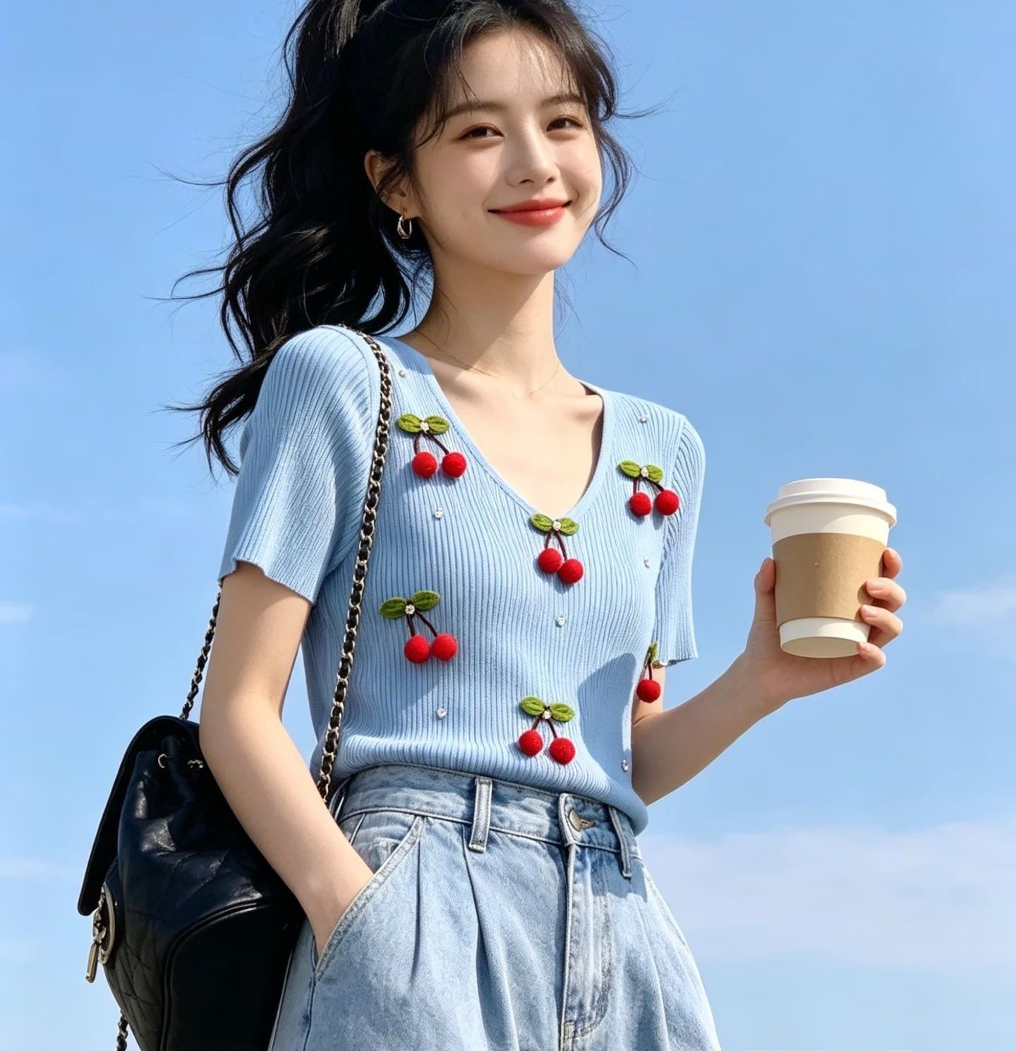 프랑스식 작은 셔츠 여름 오래된 돈 느슨함 니트 작은 반팔 여성 프랑스식 느긋한 단색 다용도 u 칼라 반팔 셔츠