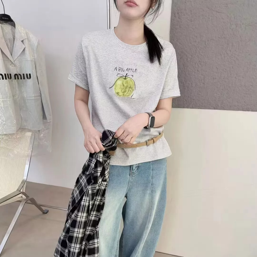 21 순면 210 그램 이후 패키지 칼라 여름 드레스 한 부서 반팔 티셔츠 여성 한국 스타일 루즈핏 빅 사이즈 프린트