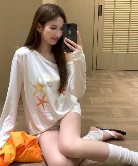 180 그램 아마 눈꽃 긴팔 티셔츠 태양 보호 셔츠 기본 셔츠 블라우스 통기성 루즈핏