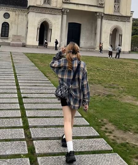 2026 이른 가을 아메리칸 느긋한 바람 격자 무늬 셔츠 여성 코트 가을 겨울철 셔츠 작은 키 긴팔 맨위
