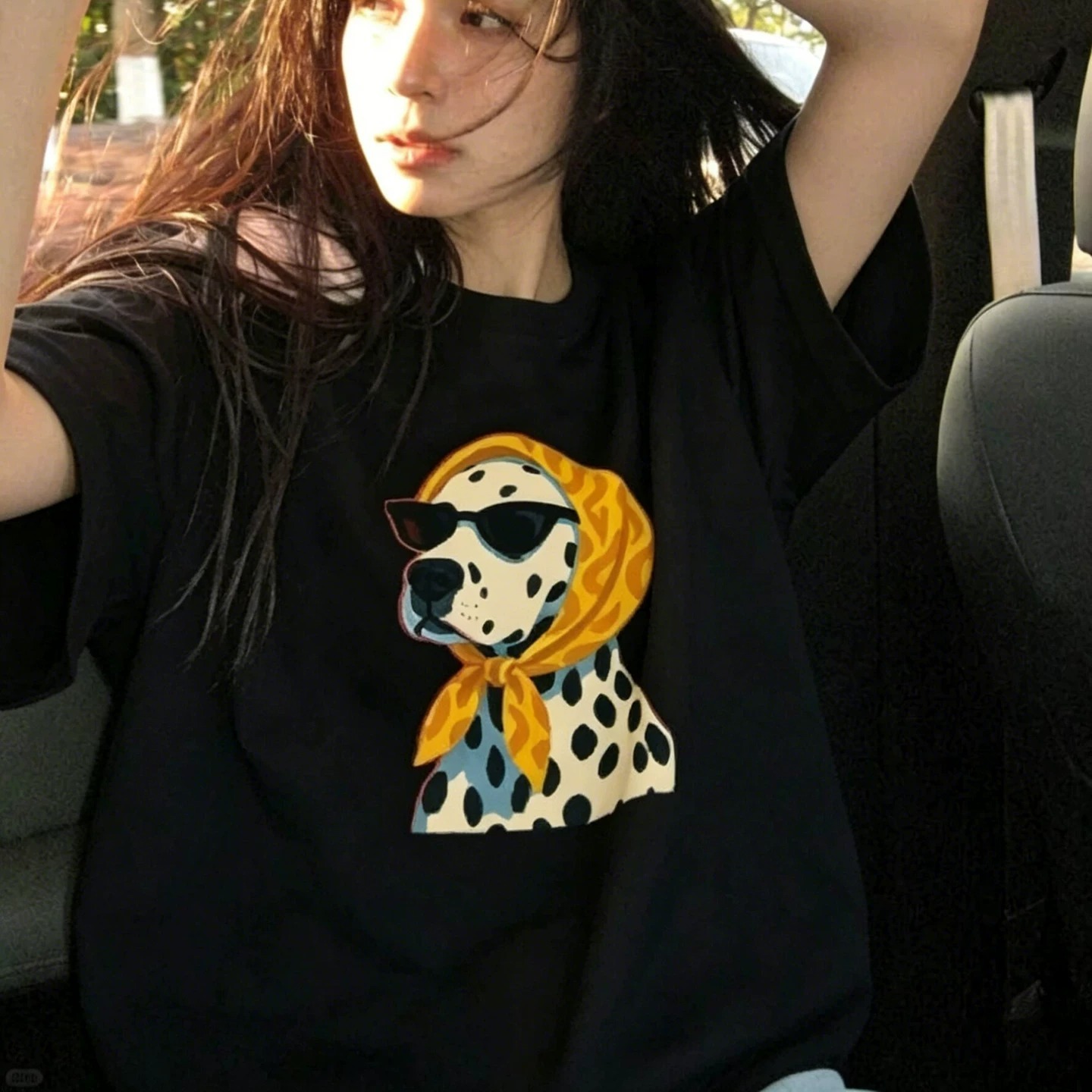 경관 그림 21 순면 210 그램 이후 패키지 칼라 여름 드레스 한 부서 반팔 티셔츠 여성 한국 스타일 루즈핏 빅 사이즈 프린트
