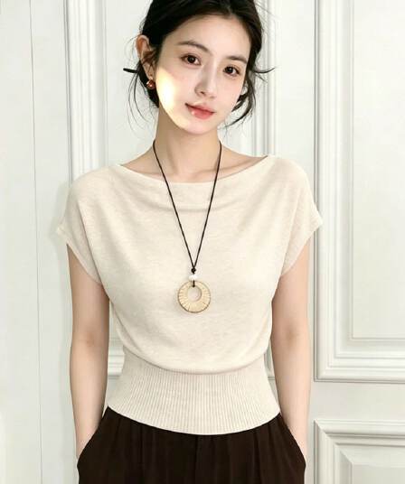 프랑스식 고유 한 아름다운 오프숄더 허리 수축 배트윙 소매 티셔츠 여성 여름 사소한 프로 피부 통기성 고급 센스 맨위
