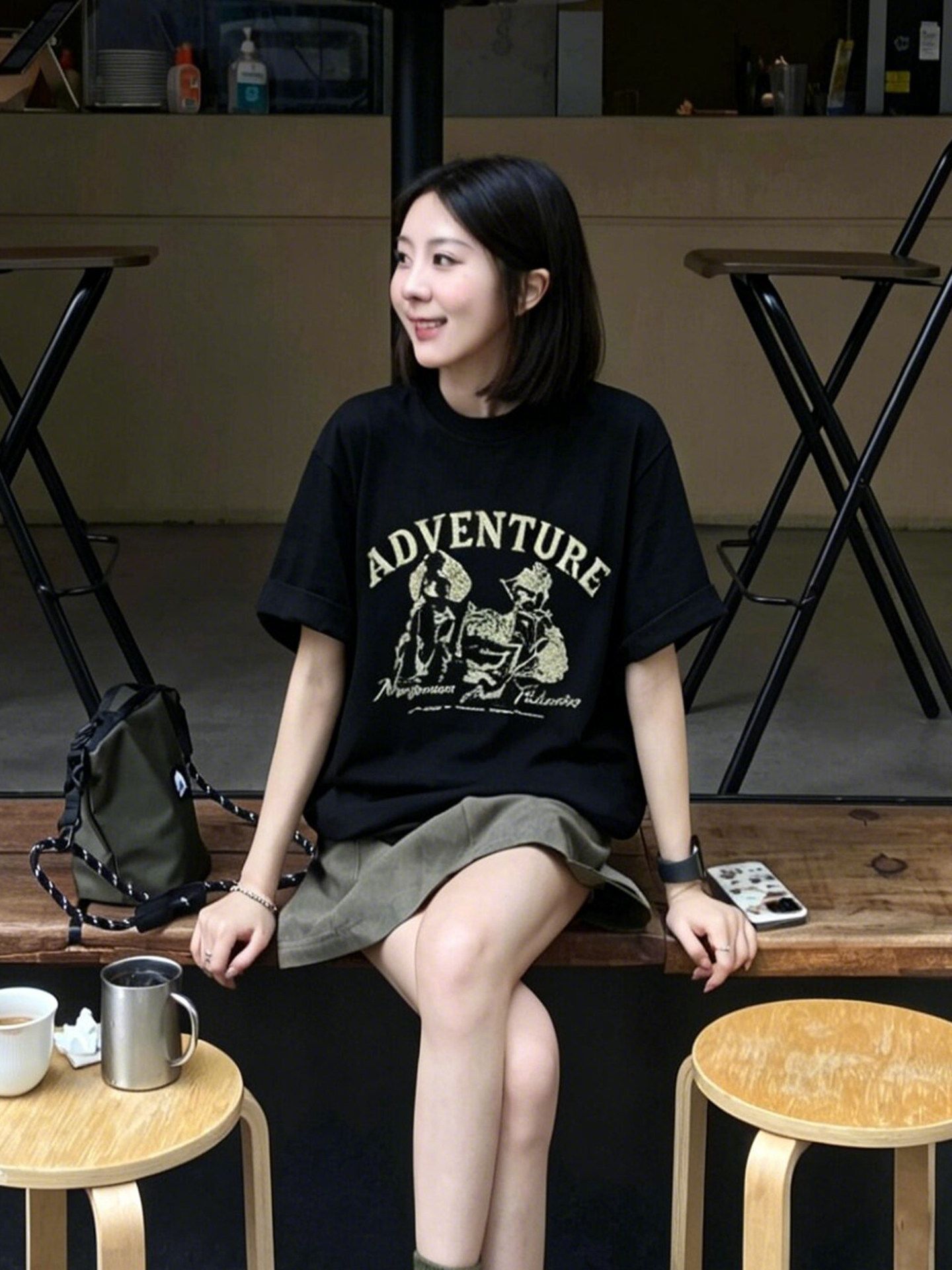 220 그램 순면 프린트 반팔 티셔츠 여성