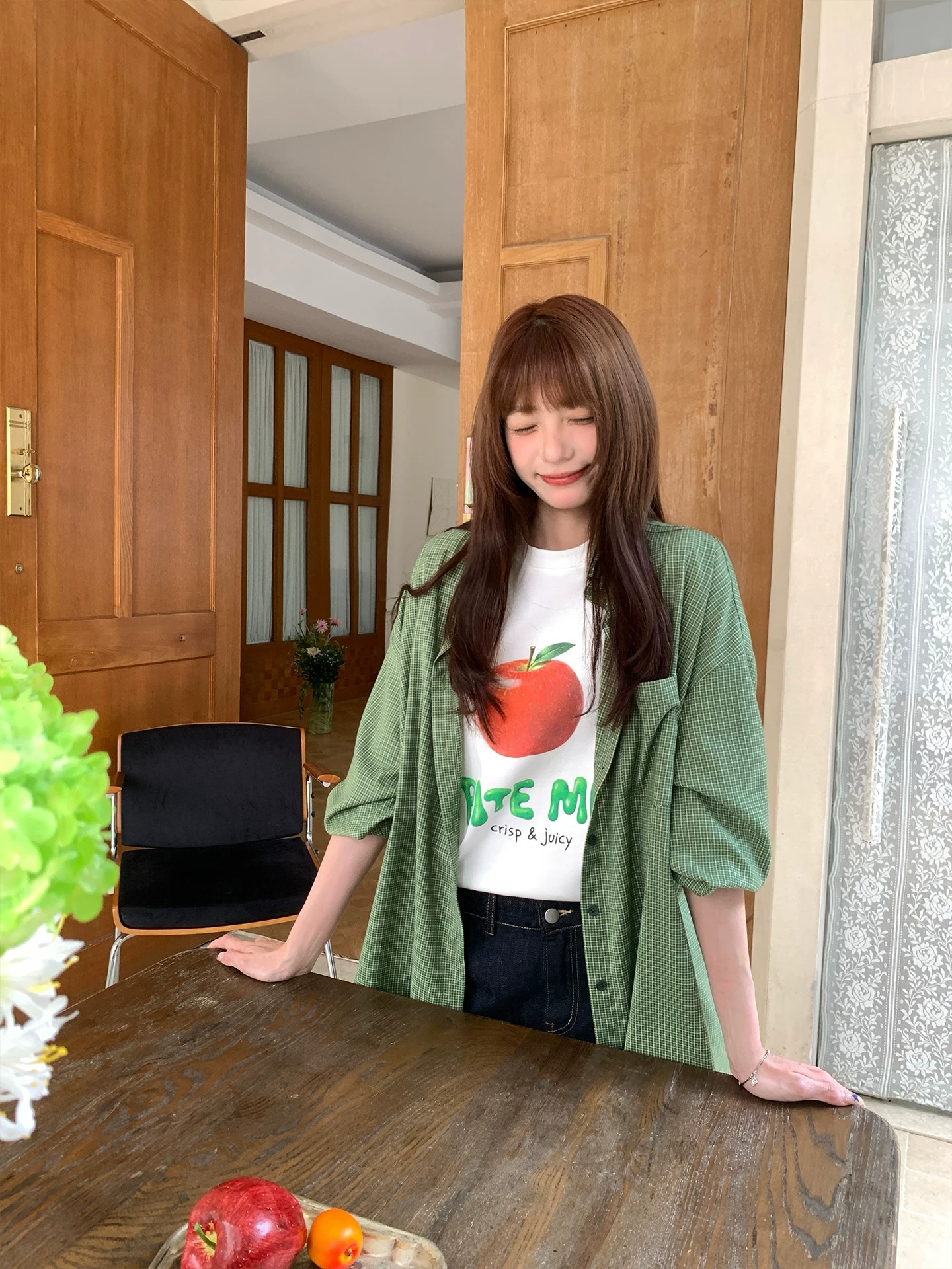 21 순면 210 그램 이후 패키지 칼라 여름 드레스 한 부서 반팔 티셔츠 여성 한국 스타일 루즈핏 빅 사이즈 프린트