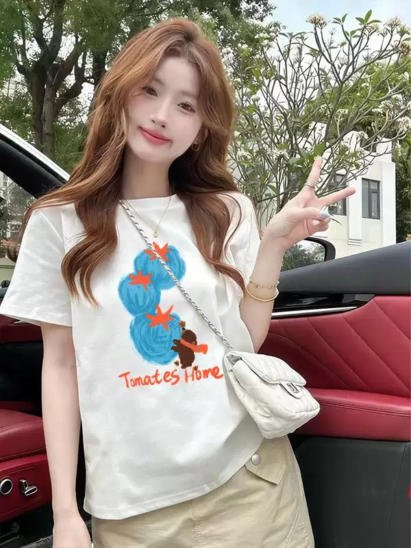 40 순면 220 그램 92 면 8 암모니아 Lun 긍정적 인 어깨 반팔 티셔츠 여성 프린트