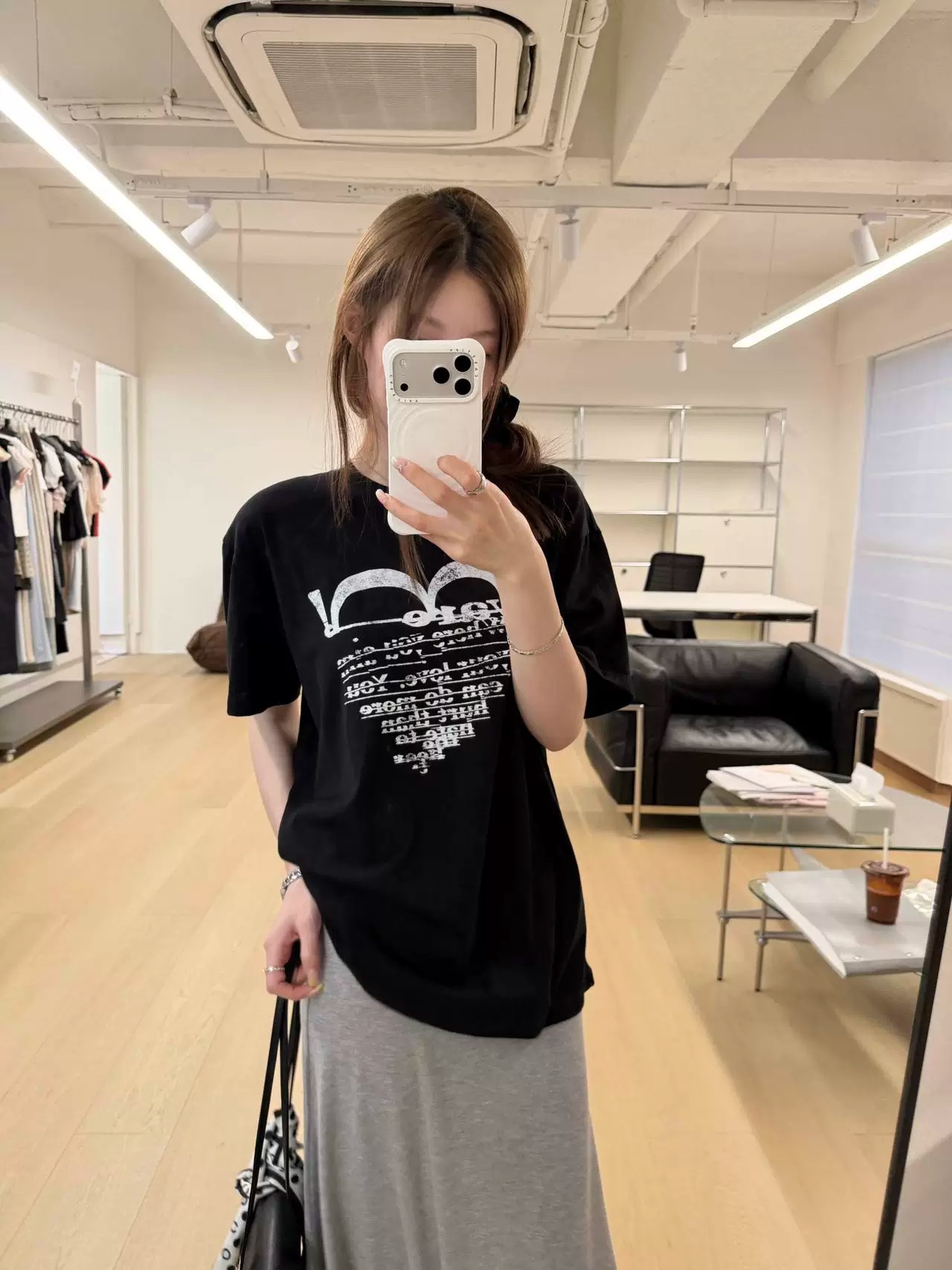 21 순면 210 그램 이후 패키지 칼라 여름 드레스 한 부서 반팔 티셔츠 여성 한국 스타일 루즈핏 빅 사이즈 프린트