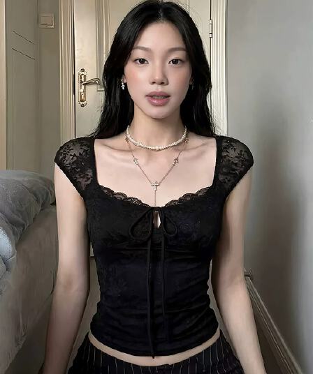 한 부서 레트로 나비 매듭 검정색 반팔 티셔츠 여성 여름 몸매 가꾸기 슬림해 보이는 디자인 센스 다용도 캐주얼 맨위 트렌디