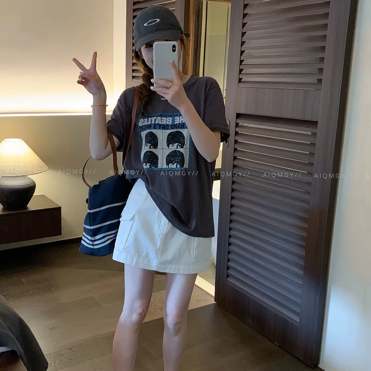 21 순면 210 그램 이후 패키지 칼라 여름 드레스 한 부서 반팔 티셔츠 여성 한국 스타일 루즈핏 빅 사이즈 프린트