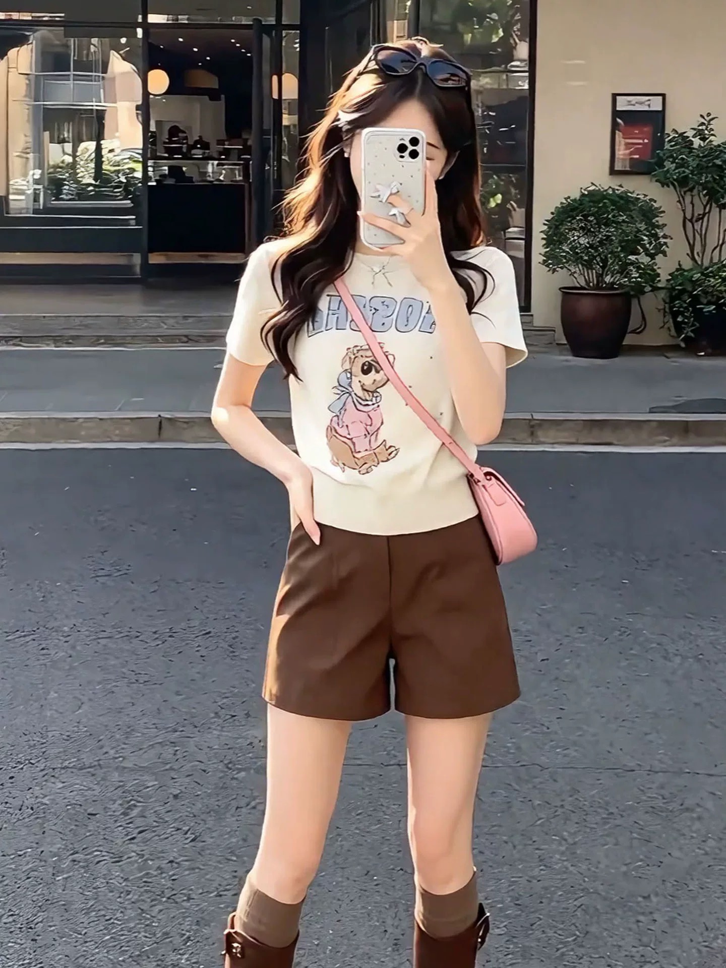 재고 있음 한 부서 소녀 바람 만화 패턴 반팔 니트 스웨터 연령 감소 다용도 품격 슬림해 보이는 맨위 여성
