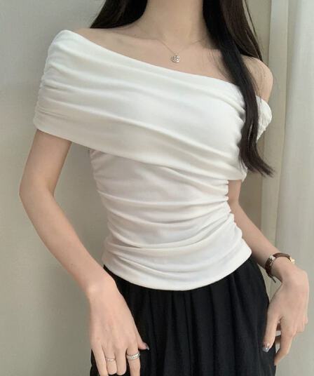 오프숄더 티셔츠 여성 여름 순수한 욕망 몸매 가꾸기 쇼트 스타일 맨위