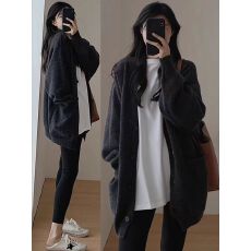 批发韩式黑色针织毛衣开衫外套<b class='q'>女</b>温柔慵懒风秋冬新款2024软糯v领上衣