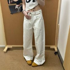 批发美式复古巴黎扣设计牛仔<b class='q'>裤子</b>女夏季新款辣妹宽松慵懒松弛感拖地裤
