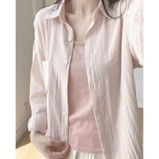 批发法式蓝色薄款防晒衣<b class='q'>长袖</b>衬衫女夏装新款宽松显瘦衬衣叠穿上衣<b class='q'>外套</b>