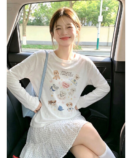 주간 실크 리브 빅 사이즈 프린트 티셔츠 마이크로 ~을 통해 자외선 차단 블라우스 여성 여름 새로운 얇은 스타일 루즈핏 긴팔 맨위