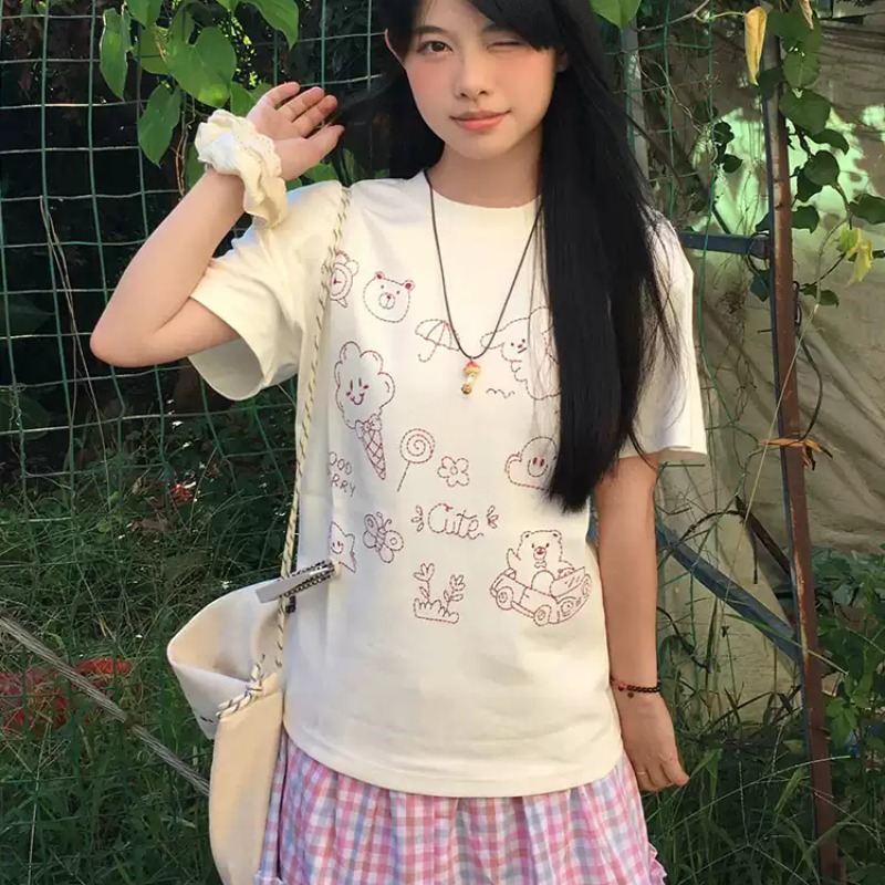 40 순면 220 그램 92 면 8 암모니아 Lun 긍정적 인 어깨 반팔 티셔츠 여성 프린트