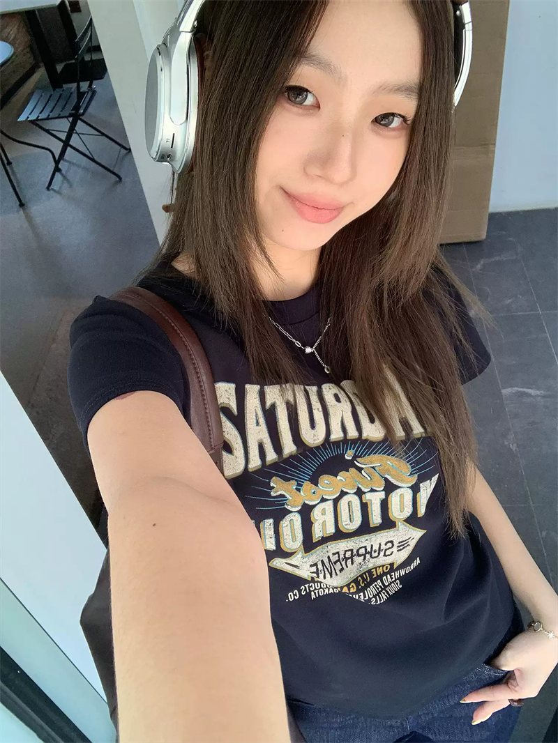 40 순면 220 그램 92 면 8 암모니아 Lun 긍정적 인 어깨 반팔 티셔츠 여성 프린트