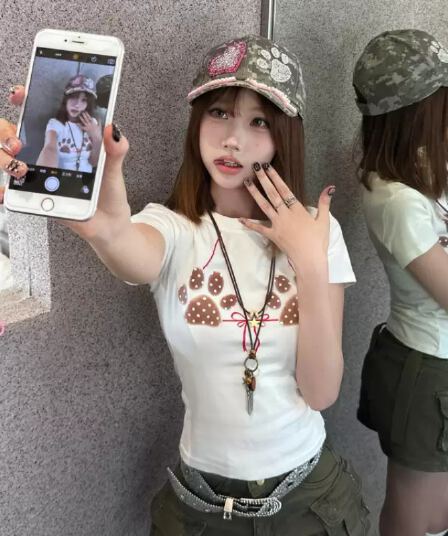 40 순면 220 그램 92 면 8 암모니아 Lun 긍정적 인 어깨 반팔 티셔츠 여성 프린트