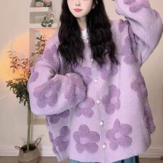 批发美拉德穿搭韩系开衫女慵懒学院风女装毛衣针织衫钉珠宽松外套上衣