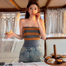 批发撞色条纹针织抹胸背心女夏季外穿辣妹风紧身内搭显瘦短款<b class='q'>打底</b>上衣