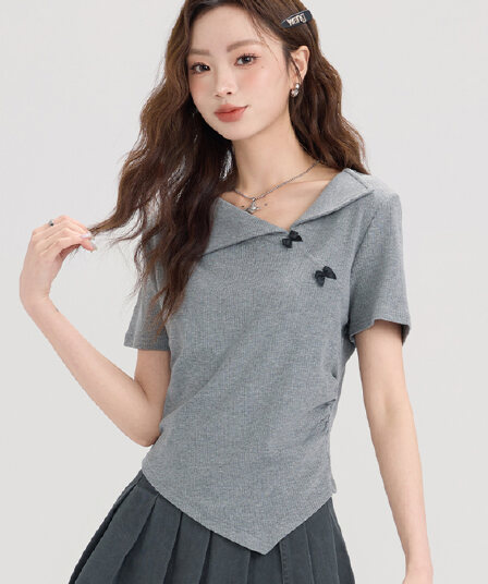 92 접착제 8 암모니아 Lun 프랑스식 구덩이 기사 300g 회색 polo 폴로 칼라 반팔 티셔츠 여성 여름 핫걸 쇼트 스타일 맨위