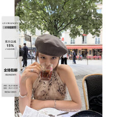夏季复古豹纹柔光感系带飘逸显瘦挂脖纯欲上衣