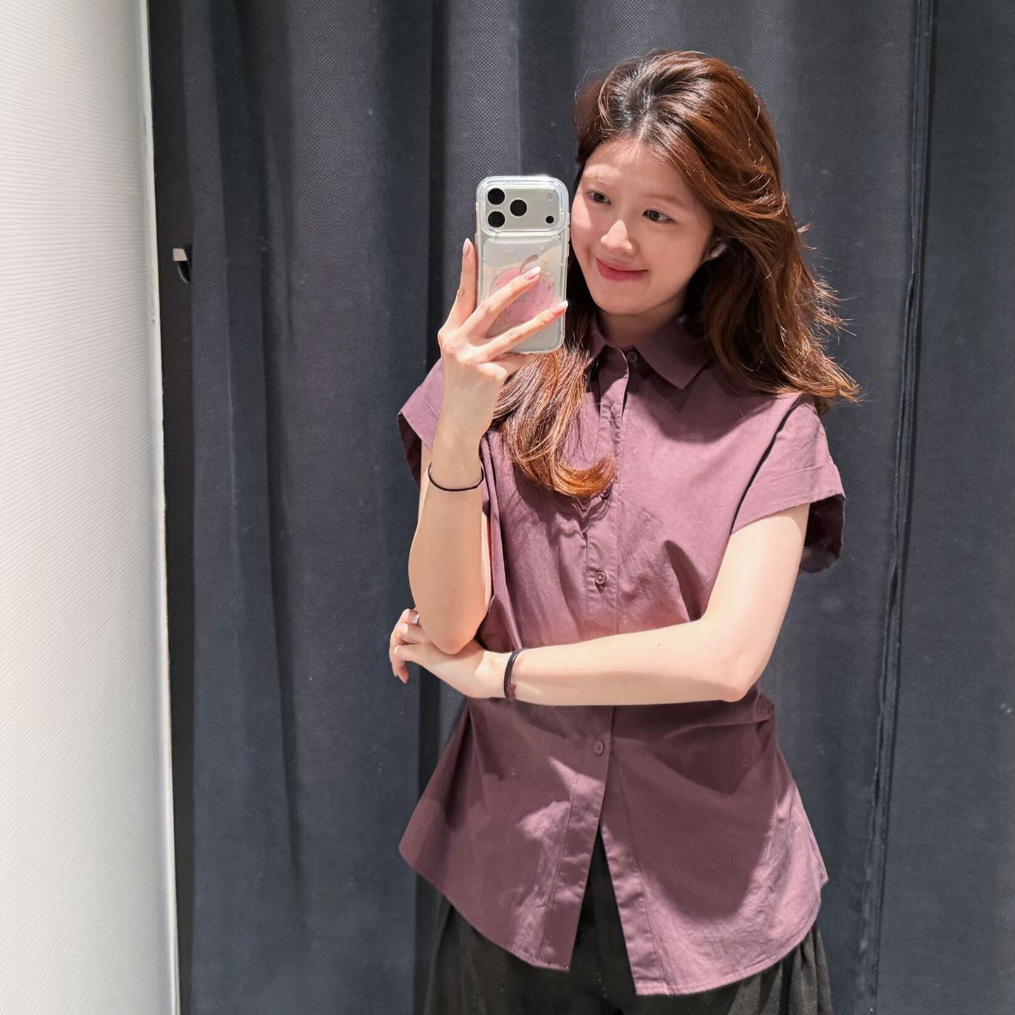 한 부서 출퇴근 착용 가져 가라. 보라색 폴로 칼라 여성 셔츠 여름 작은 대중 루즈핏 슬림해 보이는 품격 맨위