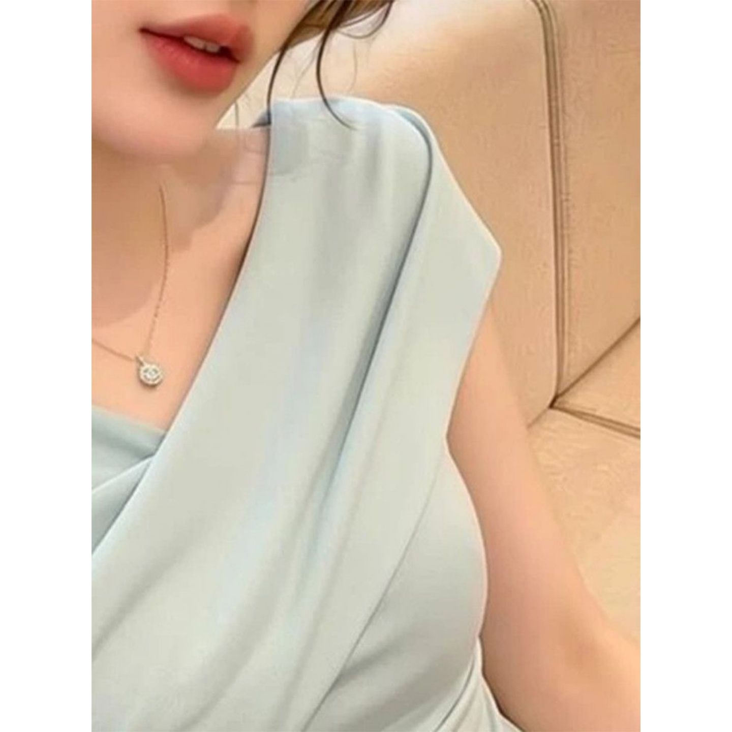 40 순면 리브 210 그램 1 1 디자인 센스 여름 달콤한 핫걸 슬림해 보이는 쇄골 맨위