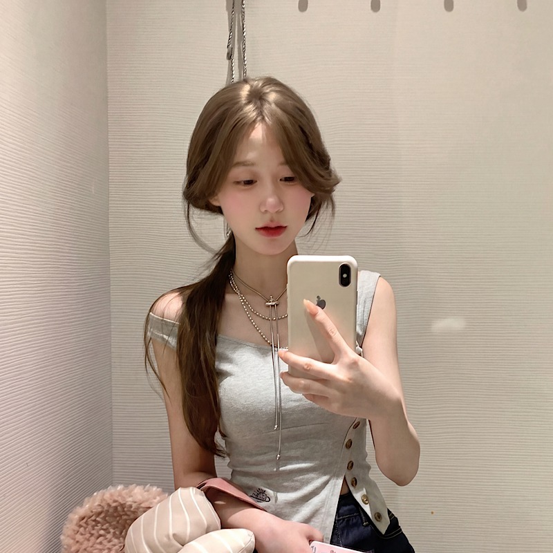 210 그램 좋은 면 Chic 자수 불규칙 쇼트 스타일 슬립 여성 여름 핫걸 바람 몸매 가꾸기 슬림해 보이는 허리 수축 조끼
