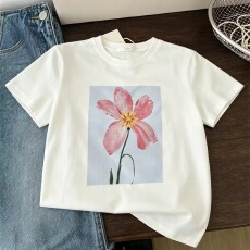 批发21支纯棉-210克 后包领 夏装韩系短袖T恤女韩版宽松大码印花