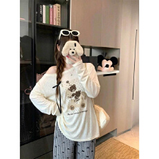 天丝螺纹大码小熊印花女2026夏季新款慵懒风防晒罩衫宽松上衣