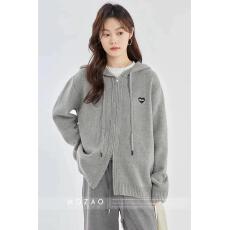 批发连帽针织毛衣外套女春秋早秋秋季外穿小个子慵懒正肩<b class='q'>拉链</b>开衫<b class='q'>卫衣</b>