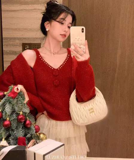 프랑스식 달콤함 3 차원 꽃 무거운 작업 비즈 박기 스웨터 여자 새로운 인사이드 가져 가라. 슬립 오픈 가디건 은사 반짝임 투피스 세트