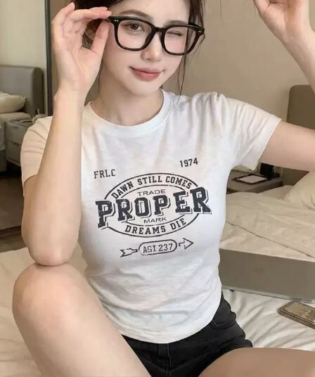 40 순면 220 그램 92 면 8 암모니아 Lun 긍정적 인 어깨 반팔 티셔츠 여성 프린트
